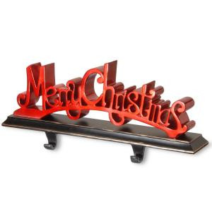 18 in. Polyresin Merry Christmas Red Decor includes Base and Hooks