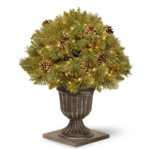 2.2 ft. Glittery Gold Pine Porch Artificial Bush with Clear Lights
