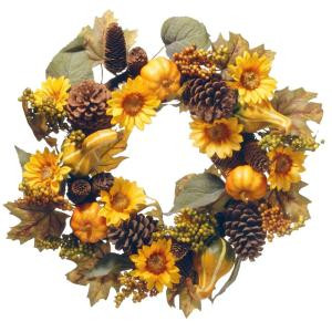 22 in. Wreath with Pumpkins and Sunflowers