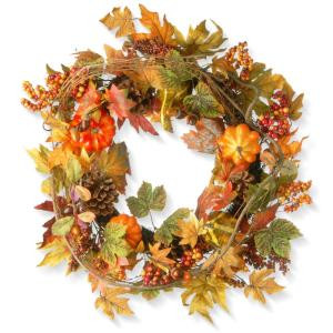 24 in. Maple Wreath with Pumpkins