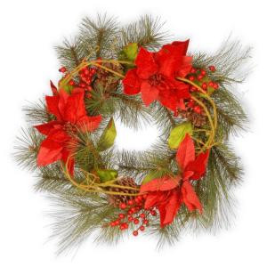 24 in. Red Poinsettia Artificial Wreath