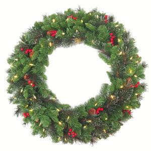 30 in. Crestwood Spruce Artificial Christmas Wreath with 70 White Battery Operated LED Lights with Timer
