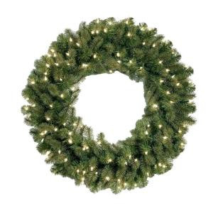 30 in. Feel-Real Downswept Douglas Fir Artificial Wreath with 100 Clear Lights