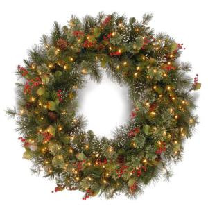 36 in. Wintry Pine Artificial Wreath with Clear Lights
