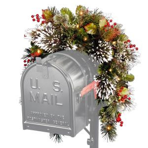 36 in. Wintry Pine Mailbox Swag with Battery Operated Warm White LED Lights