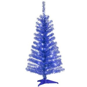 4 ft. Blue Tinsel Artificial Christmas Tree with Clear Lights