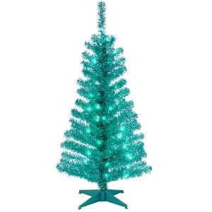 4 ft. Turquoise Tinsel Artificial Christmas Tree with Clear Lights