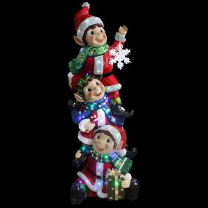 59 in. 50-Light Multi-Color LED Stacking Elves Holding Snowflake with Glossy and Metallic Painting Finish
