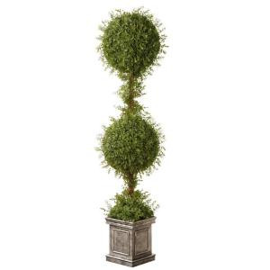 60 in. Mini Tea Leaf 2 Ball Topiary in Silver Square Pot