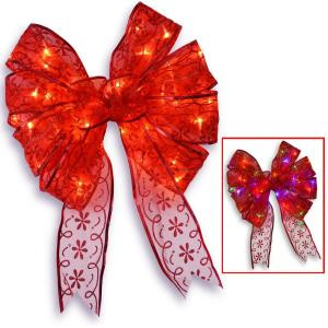 9 in. Red Bow Tree Topper with Dual Color LED Lights