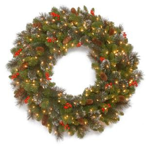 Crestwood Spruce 36 in. Artificial Wreath with Clear Lights