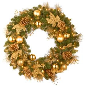 Decorative Collection Elegance 36 in. Artificial Wreath with Clear Lights