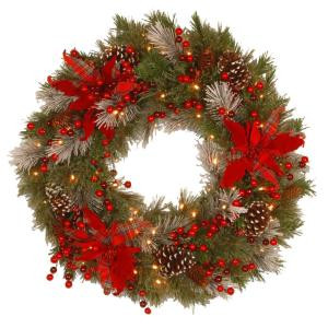 Decorative Collection Tartan Plaid 24 in. Artificial Wreath with Battery Operated Warm White LED Lights