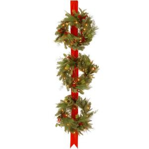 Decorative Collection Triple 77 in. Artificial Wreath Door Hang with Clear Lights