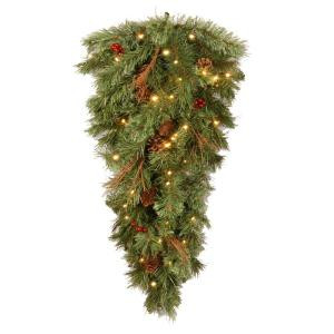 Glistening 36 in. Pine Teardrop with Battery Operated Warm White LED Lights