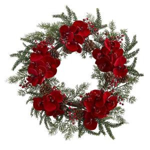 22 in. Orchid, Berry and Pine Holiday Artificial Wreath