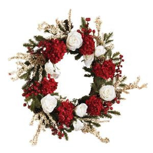 24 in. Hydrangea Wreath with White Roses