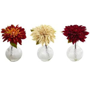 8 in. Dahlia with Decorative Vase (Set of 3)