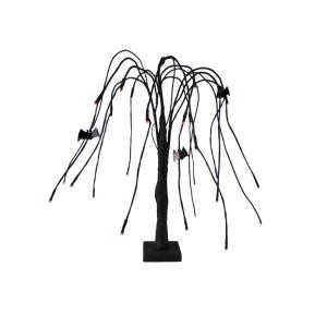 24 in. Pre-Lit Battery Operated Black Glitter Halloween Cascading Willow Tree with Bats