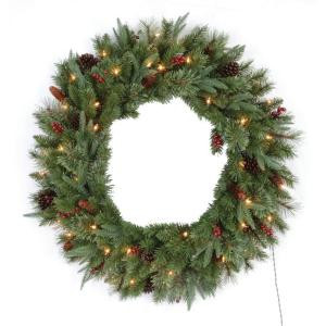 36 in. Highland Artificial Christmas Wreath with UL Lights