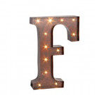 12 in. H "F" Rustic Brown Metal LED Lighted Letter