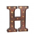 12 in. H "H" Rustic Brown Metal LED Lighted Letter