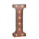 12 in. H "I" Rustic Brown Metal LED Lighted Letter