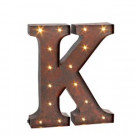 12 in. H "K" Rustic Brown Metal LED Lighted Letter