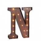 12 in. H "N" Rustic Brown Metal LED Lighted Letter