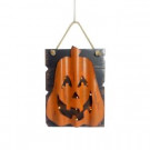 16 in. LED Wooden and Iron Pumpkin Hanging Wall Decor