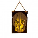 16 in. LED Wooden and Iron Skull Head Hanging Wall Decor