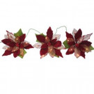 18-Light Battery Operated LED Red 3-Poinsettia Flower Garland