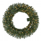 36 in. Pre-Lit B/O LED New Meadow Artificial Christmas Wreath x 341 Tips with 80 Warm White Lights and Timer