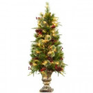 4 ft. Feel-Real Rustic Berry Potted Artificial Christmas Tree with 100 Clear Lights