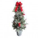 4 ft. Indoor/Outdoor Pre-Lit Artificial Porch Christmas Tree with Clear UL Lights and Pinecones