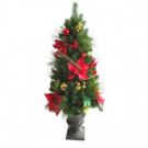 4 ft. Indoor/Outdoor Pre-Lit Artificial Porch Christmas Tree with Clear UL Lights and Red Poinsettias