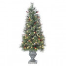 4 ft. Pre-Lit LED Potted Alaskan Fir Artificial Christmas Tree with Frosted Hard Needles and Berries