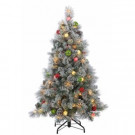 4.5 ft. Pre-Lit Flocked Hard Needle Pine Christmas Tree with Ornaments