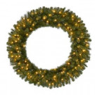 48 in. Pre-Lit LED Wesley Pine Artificial Christmas Wreath x 366 Tips with 120 Plug-In Indoor/Outdoor Warm White Lights