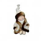 19 in. Boy with White/Brown Coat and Hat Sitting Cross Legged