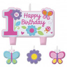 Flower and Butterfly Wax First Birthday Candle Set 4-Count (3-Pack)