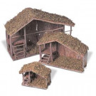 Assorted Solid Wood Nativity Stables with Moss Covered Roofs (Set of 3)