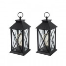 11 in. H Battery Operated Black Plastic Lantern with 10-Count Micro LED Plastic Light Bulb Timer Function (Set o