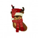 19 in. Polyester/Acrylic Hooked 3D Reindeer Christmas Stocking
