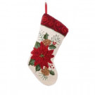 19 in. Polyester/Acrylic Hooked Christmas Stocking with Poinsettia