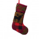 19 in. Polyester/Acrylic Plaid Christmas Stocking with Rug Hooked Reindeer