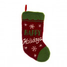 19 in. Red Polyester/Acrylic Hooked Christmas Stocking with Happy Holidays