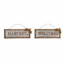21.89 in. L Solid Wood/Galvanized "Harvest/Welcome" Wall Sign