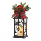 13 in. Black Plastic Lantern with Outdoor Resin Timer Candle