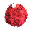 14.5 in. Dried Floral Wreath Red Glittered Poinsettia Kissing Ball